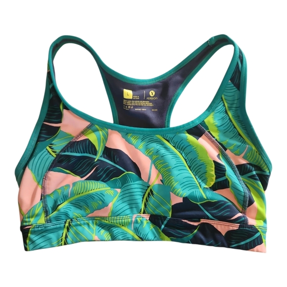 Xersion Tropical Leaf Print Racerback Sports Bra Size L – Stretch & Support - Picture 1 of 5